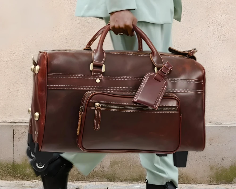 leather travel carry on bag